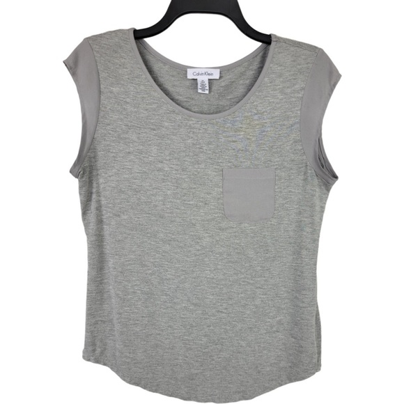 Calvin Klein Woman’s Gray Jersey round neck top with chiffon short sleeves Small - Picture 1 of 9